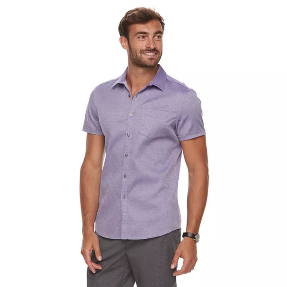 Marc Anthony Slim Fit Purple Shirt With Button Detail - Size Medium Mens M